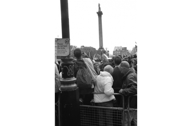 The Royal Wedding kiss, viewed on the big screen at Trafalgar Square The Royal Wedding kiss, viewed on the big screen at Trafalgar Square